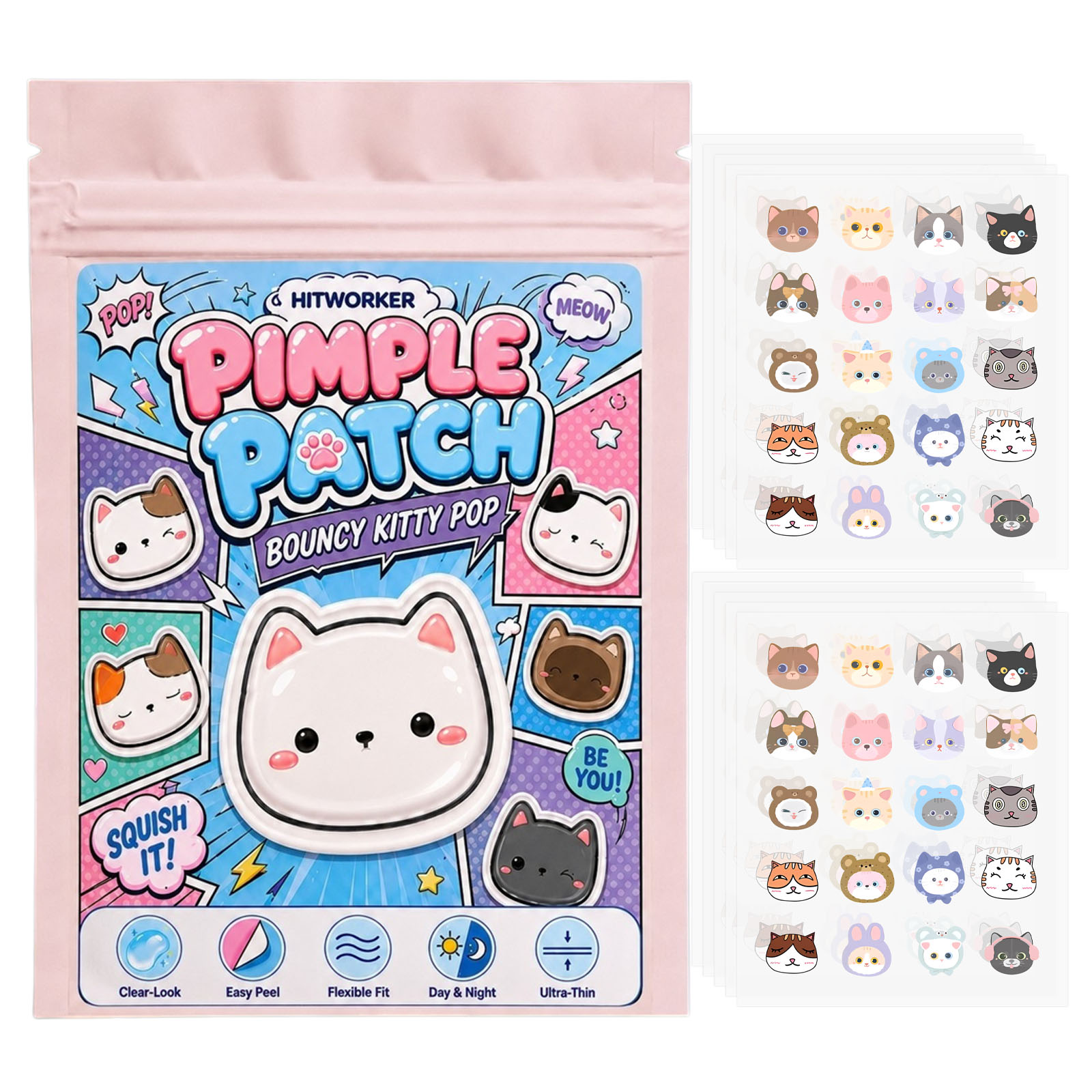 Face Moisturizer - 100pcs Plester Jerawat Kucing Lucu, Stiker