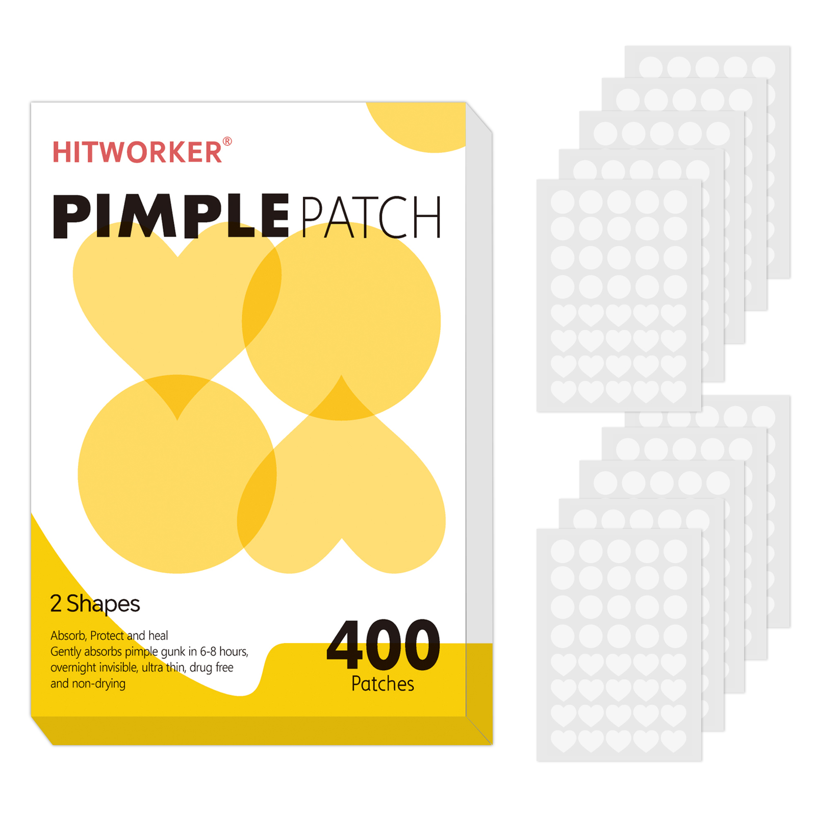 Face Oil - 400-Piece Hydrocolloid Circular Heart-Shaped Pimple Patches,